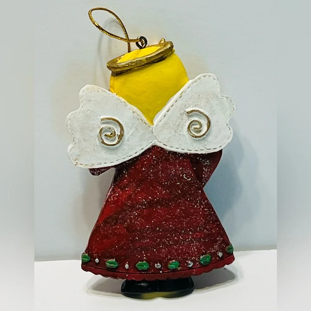 Festive Angel Ornaments 5 Inches Tall with Red Dresses Lot of Two